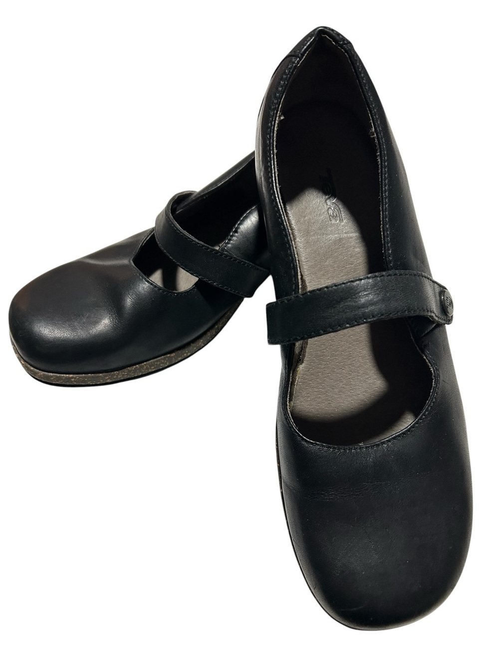 Teva Women’s Black Leather Mary Jane Shoes with Cork Wedge - SIze 8.5 Medium - Picture 6 of 7